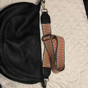 Anthropologie Black Leather Women's Bag with Patterned Strap